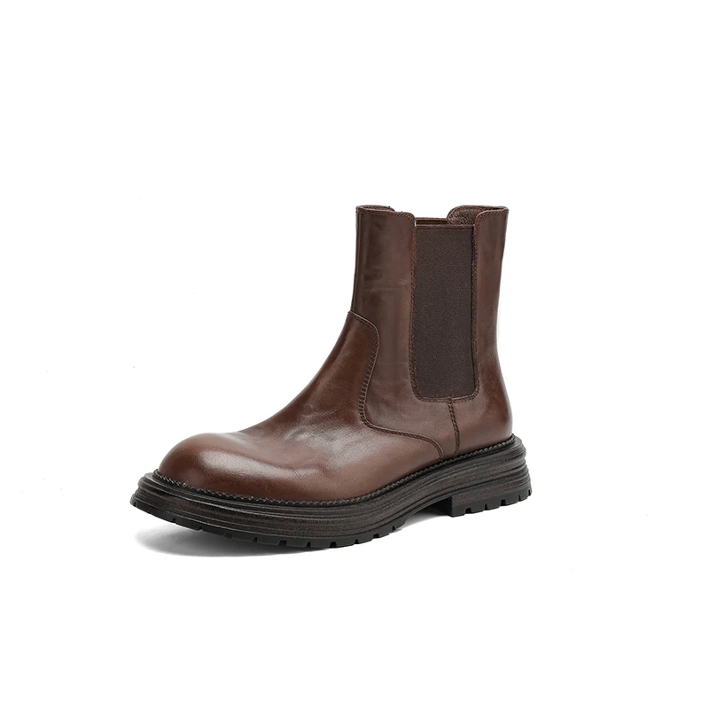 

Chelsea Boots Women Genuine Cow Leather Elastic Band Round Toe Ankle Boots Slip-on Ladies Shoes Handmade