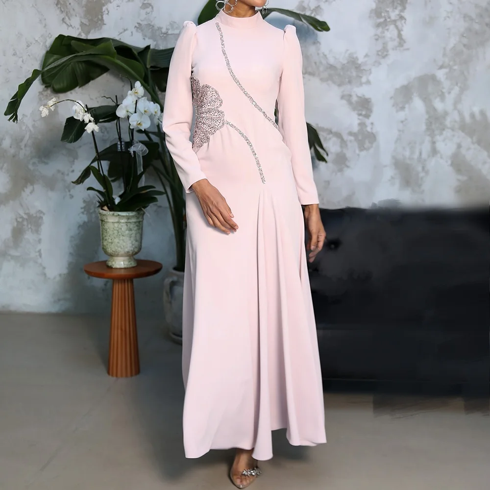 

Customized Jersey Sequined Pattern High Collar A-line Midi Dresses Bespoke Occasion Sparkle Woman Elegant Party Wedding Guest
