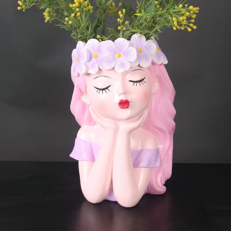 Girl fairy flower vase creative succulent flowerpot small fresh vase living room TV cabinet dried flower decoration resin orname