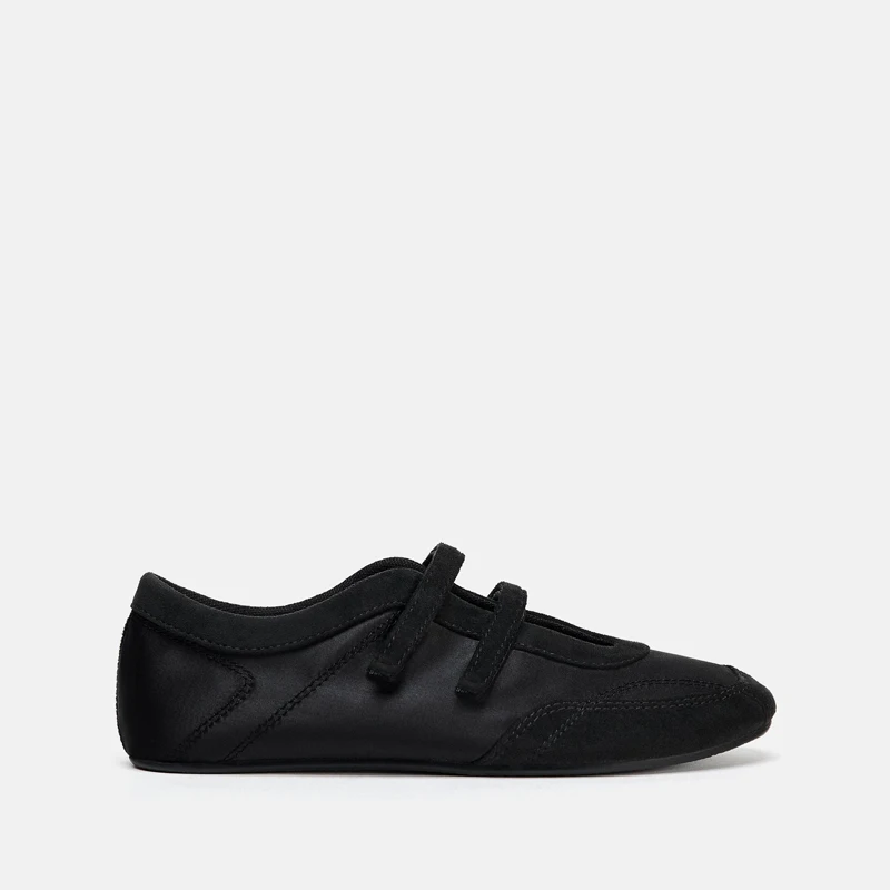 

ZABA TANA 2026 New Korean Style Black Ballet Flat Shoes Women's Magic Tape Red Shoe Flat Heel Casual Fashion Single Shoes