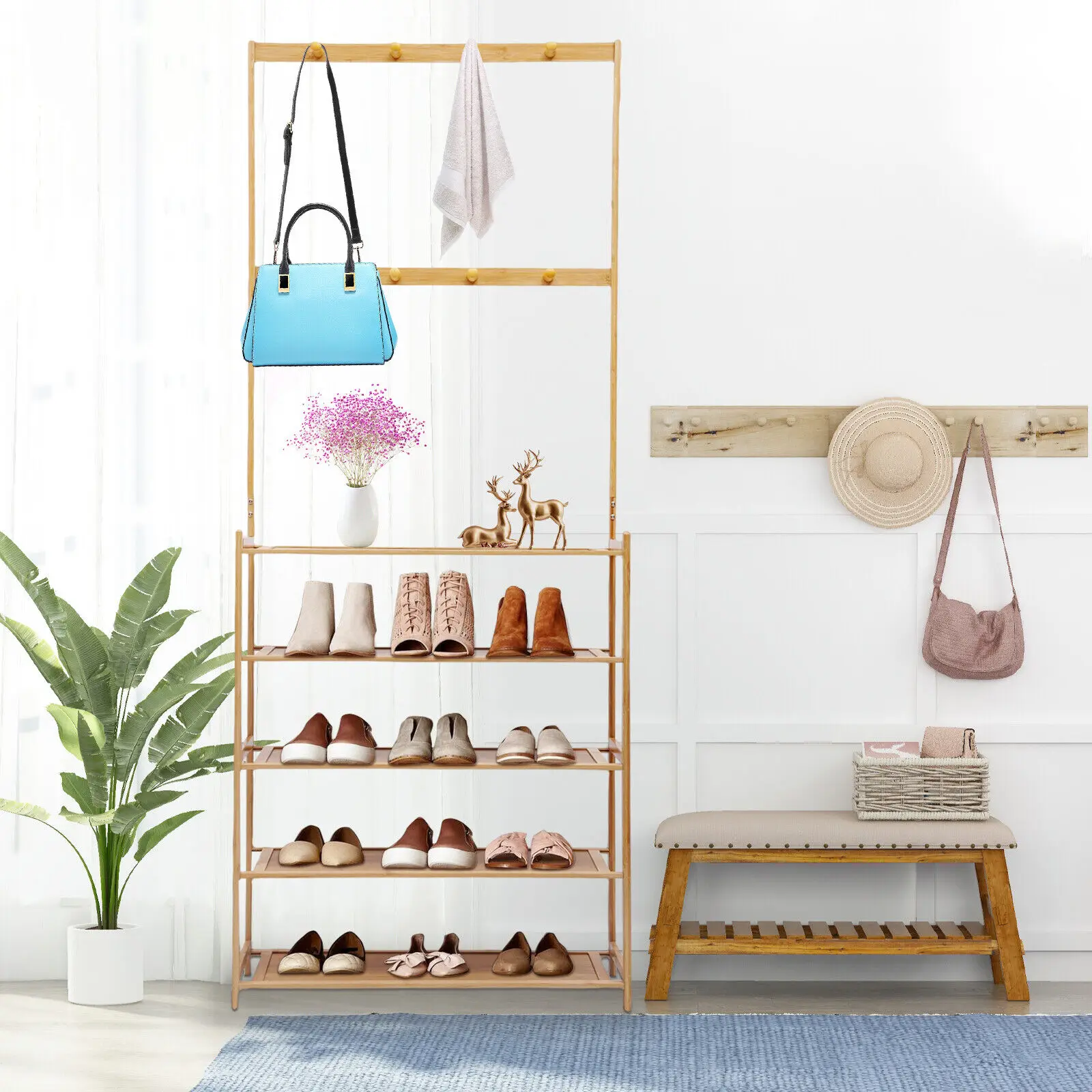 

Nan Wood Shoe Rack 5-Tier Shoe Storage Organizer Space-Saving Shoes Storage Shelf Entryway Shoe Shelf