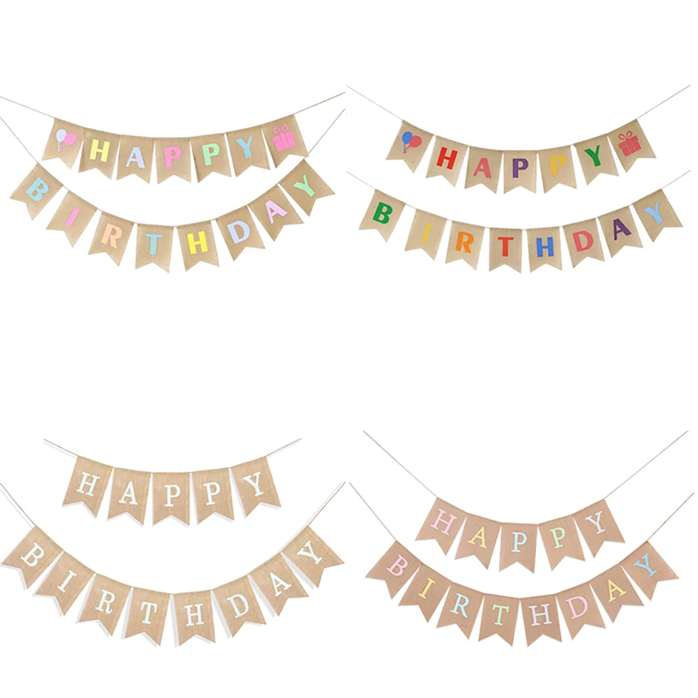 

Colorful Happy Birthday Burlap Banner Pastel Garland Flags Rustic Birthday Decorations Kid Baby Adults Birthday Party Supplies