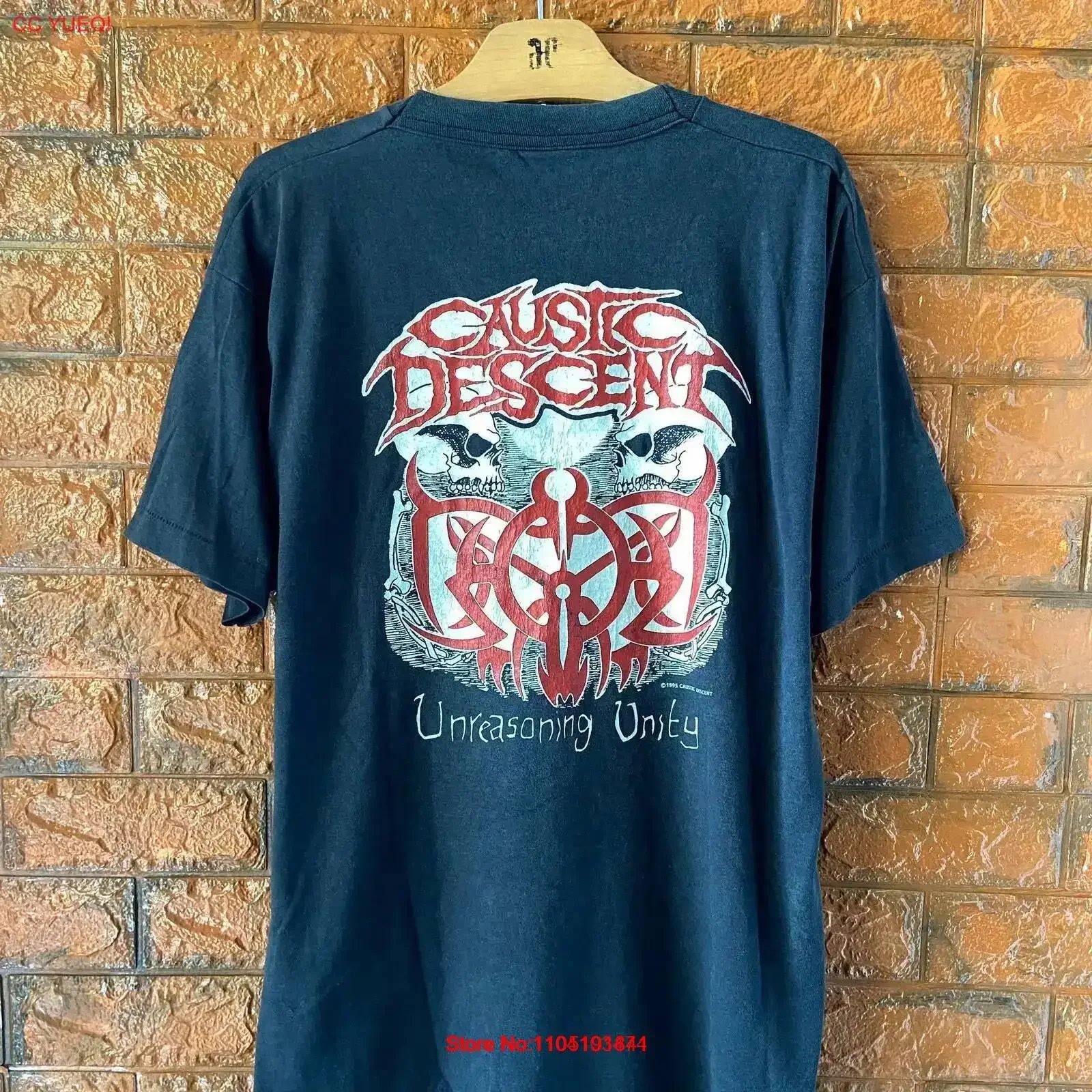 Vintage années 90 Caustic Descent Unreasoning Unity 1995 Promo T Shirt Death Metal vintage lavé décontracté vêtements de créateur unisexe