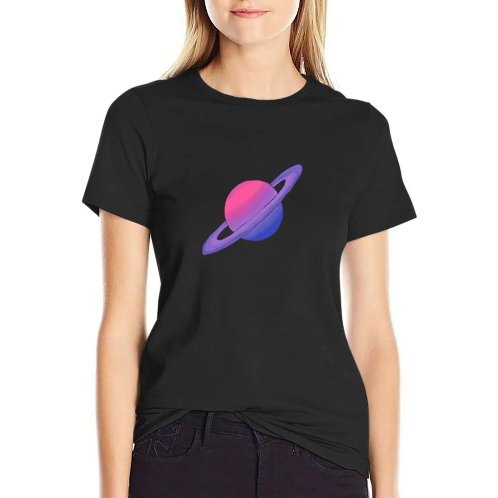 

LGBT pride planet: Bi Flag T-shirt summer clothes female rock and roll t shirts for Women