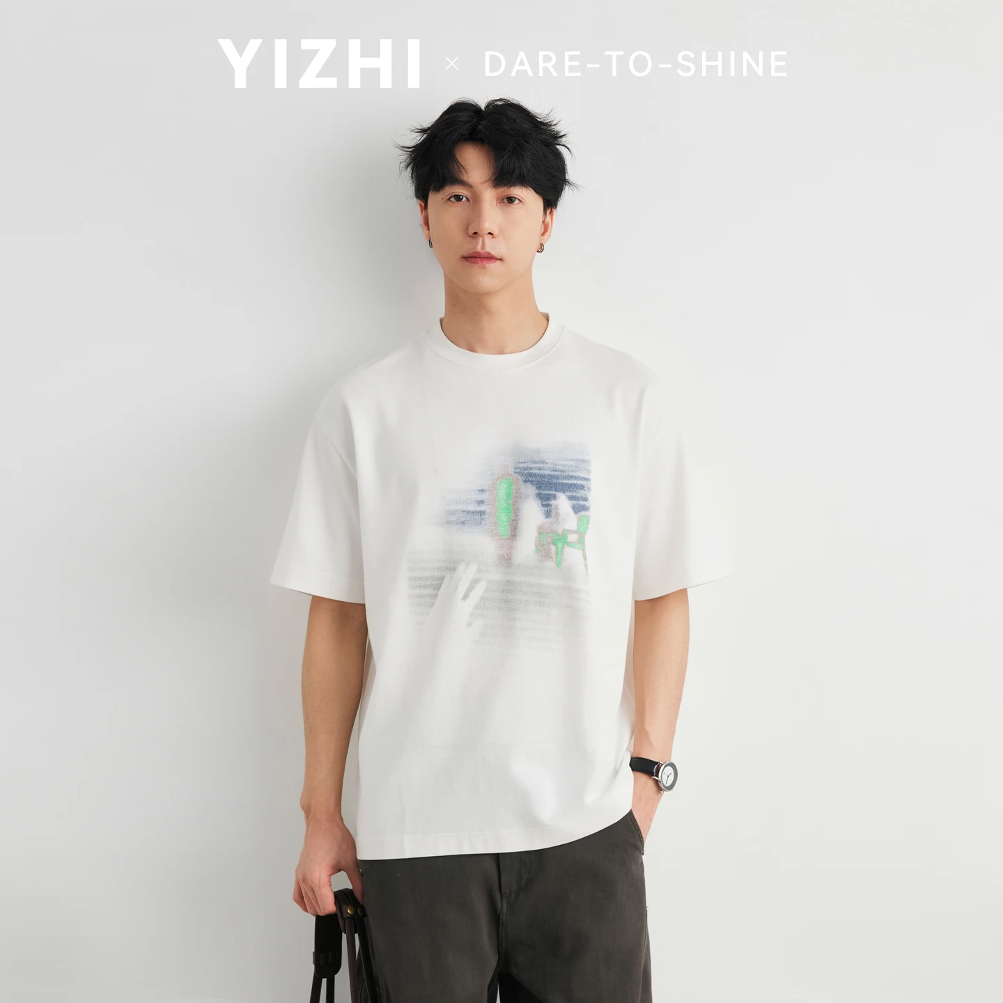 Men's 250g Heavyweight American Vintage Abstract Print T-shirt Summer Loose Skin-Friendly Breathable Commute Short Sleeve Tops