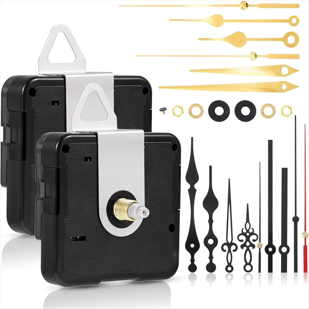 2pcs High Torque Long Shaft Clock Movement Mechanism with 5 Pairs of Hands - 20mm Shaft for Wall Clock Repair