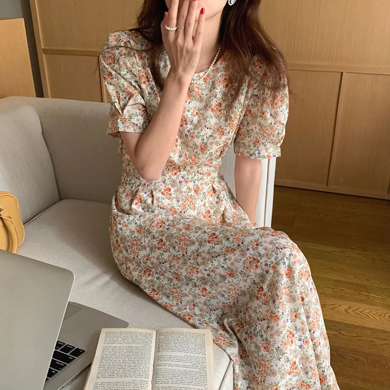 Ele Eenvoudige ronde Ne Belted Slim Long Flubble Sve Dr Dames Koreaanse Sle Hoge taille ort Sve Summer Dr