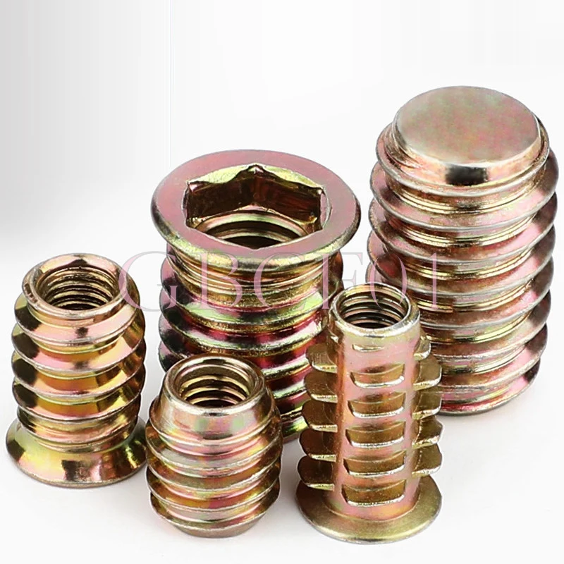 M4-M10 Zinc Alloy Internal External Thread Nuts Flange Hex Drive Furniture Nuts Embedment Nut for Furniture Assembly Hardware