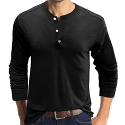 Henry-2024 men's casual long sleeved T-shirt, men's minimalist fashion top, sizes S to 5XL