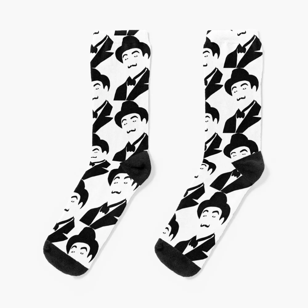 Hercule Poirot silhouette Socks cartoon hiking Women's Socks Men's