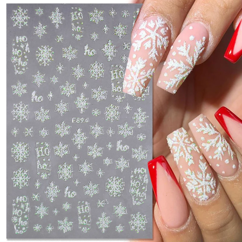 3D Christmas Nail Art Sticker Glitter Snowflakes Santa Claus Elk Tree Decals Self Adhesive Slider Manicure Nail Decoration DIY