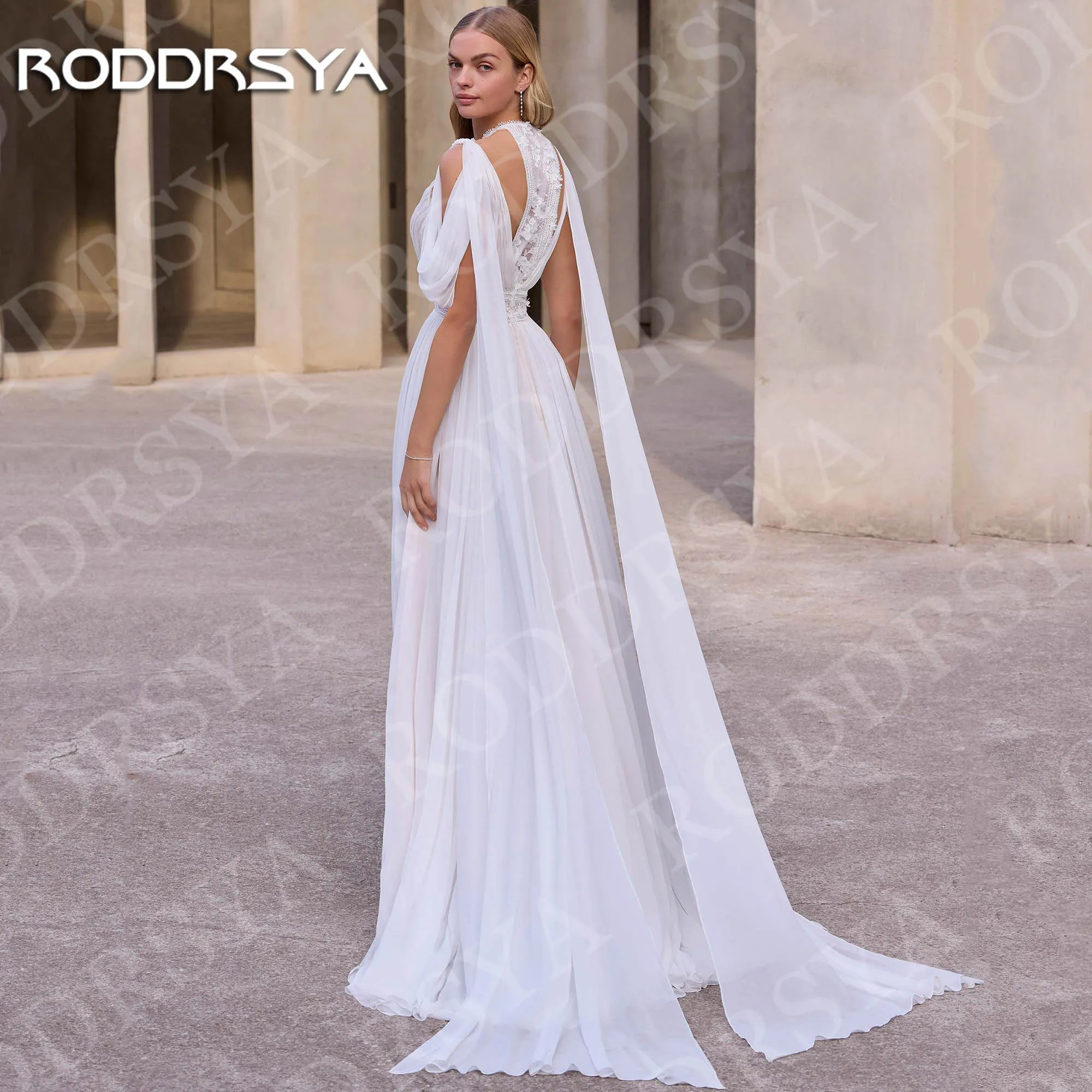 RODDRSYA Bohemian A Line Wedding Dress Lace Chiffon Appliques Elegant Off Shoulder Bridal Gown Long Customized robe de mariée