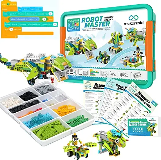 Makerzoid Premium Robot Master STEAM Coding Robotics Kit Programmable Building Blocks Set Electronic Toys for Kids 8 Plastic