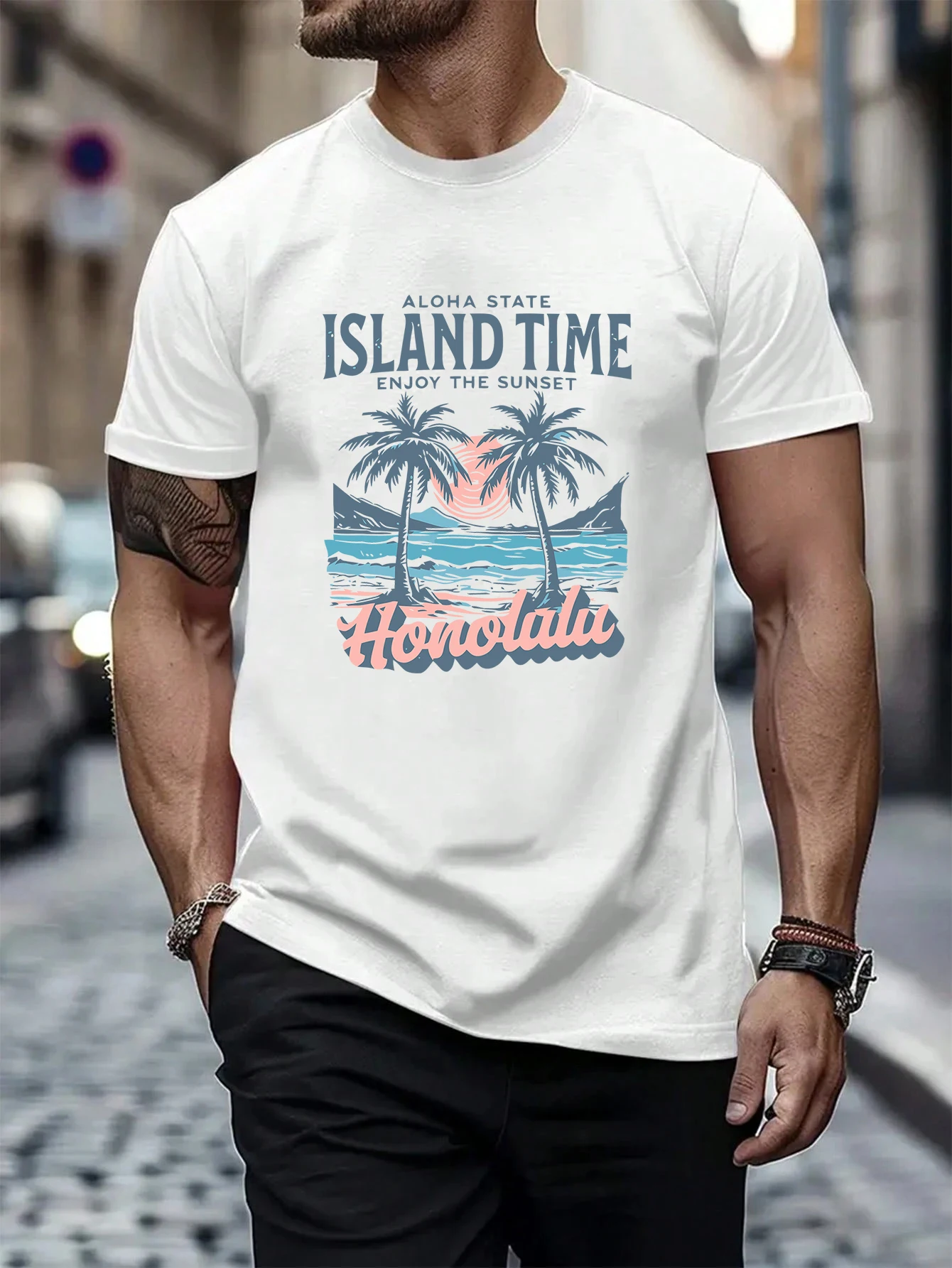 Street Fashion Elements - Island Time Honolulu Sunset Baskılı Moda