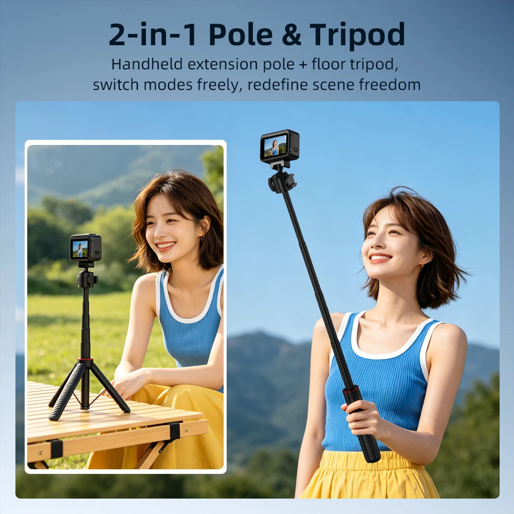 BRDRC Stativ-Selfie-Stick für Insta360 Ace Pro 2/X5 Halterungsadapter Fotografie-Stab mit 360°-Drehung ° Kugelkopf-Kaltplattenzubehör – Detail 3