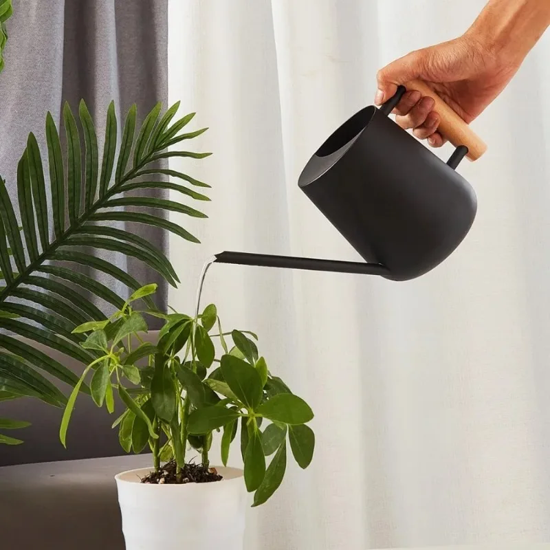 Stainless Steel Watering Can for Flowers Indoor Plant Wooden-handled Watering Pot Cans Multifunctional Vegetable Garden Supplies