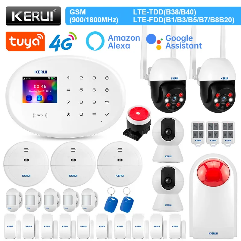 

KERUI W204 Wireless Home Alarm System 4G WIFI GSM Alarm Kit Tuya Smart Security Protection Alexa with PIR Motion Door Sensor