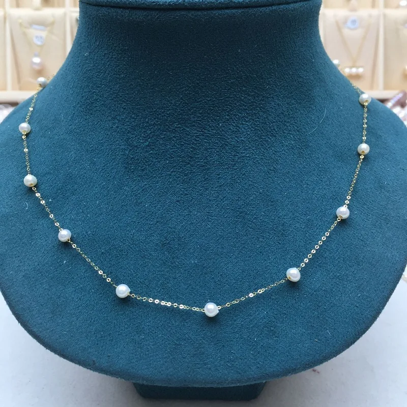 Gypsophila 4-5mm Small Pearl Clavicle Chain A Two-Wear 18K Gold Freshwater Pearl Necklace, Size Adjustable