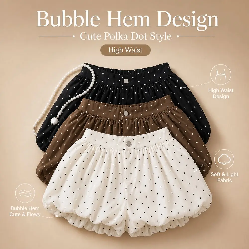 Polka Dot Pattern Polka Dot Bloomers High Waist Bubble Silhouette Bubble Shorts Lace Trim Elastic Leg Openings Pumpkin Shorts