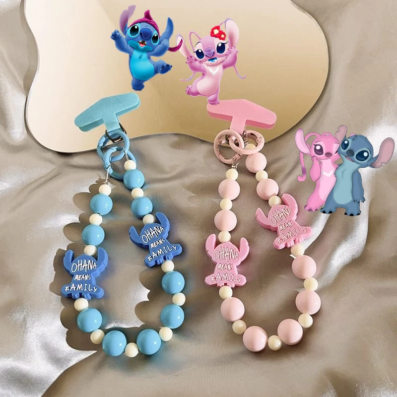 

Disney Stitch Universal Braided Mobile Phone Lanyard Strap Cartoon Hanging Chain Ring Cord with Patch Wrist Strap Detachable