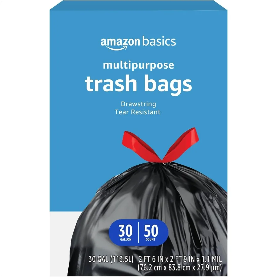 

Multipurpose Drawstring Trash Bags 30 Gallon 50 Count Previously Solimo