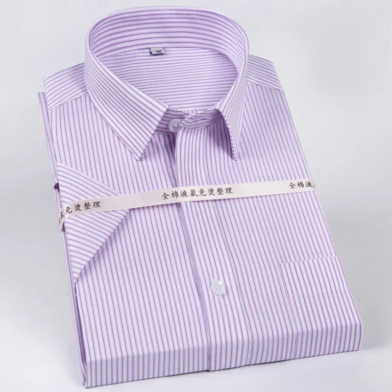 

Luxury Classic Non Iron Short Sleeve Dress Shirt Men's Slim Fit Business Formal High Quality Easy Care Cotton Stripe Shirts