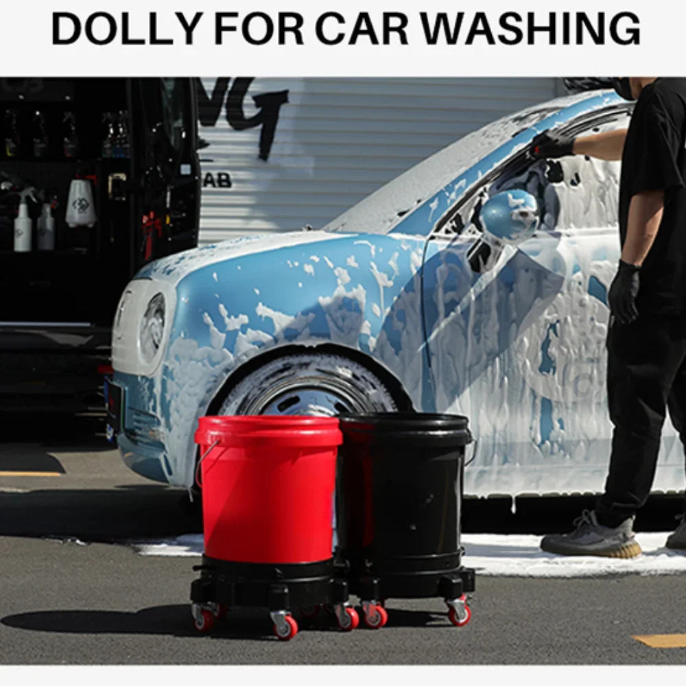 Rolling Bucket Dolly 360° Swivel Bucket Roller Removable Truck with Wheels Storage Tray Heavy Duty Car Wash Tools Accessories