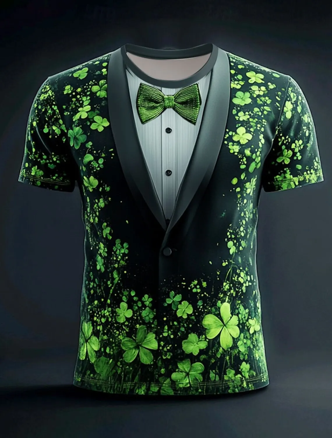 2025 St. Patrick Men's Shamrock Tuxedo T Shirt Short Sleeve T shirt 3D Print O-Neck Shirt Green Summer Spring Clothing Apparel