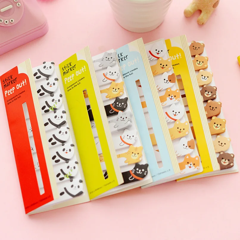 1 X Sticky Memo Pad Kawaii Stationery Cartoon Animals Pages Marker Memo Bookmark for Kids Escolar School Supplies