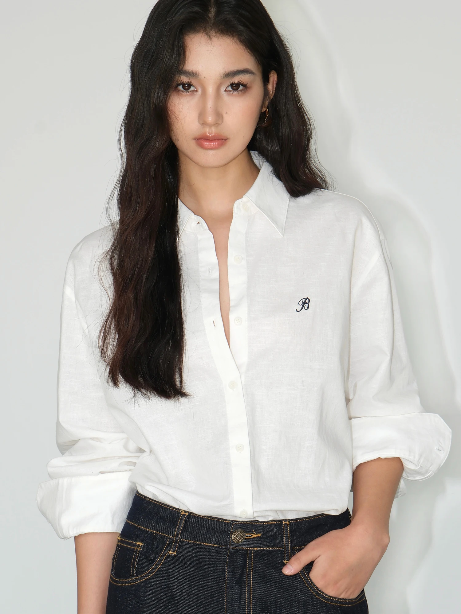 

Ele Белый вышитый длинный свек, хлопок и лен, женский свободный дизайн, дышащий удобный весенний топ Faion