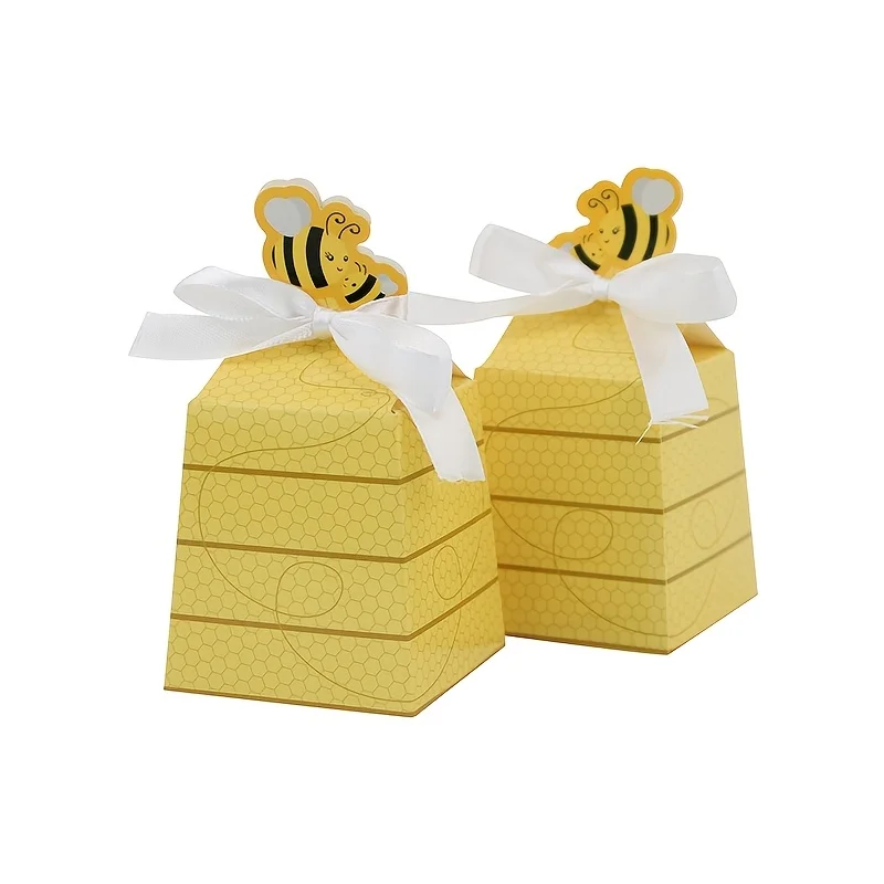 30pcs Paper Gift Boxes with Bee Designed Candy Boxes and Bow Decorations, For Christmas Party Packaging Boxes, Back To School view 2