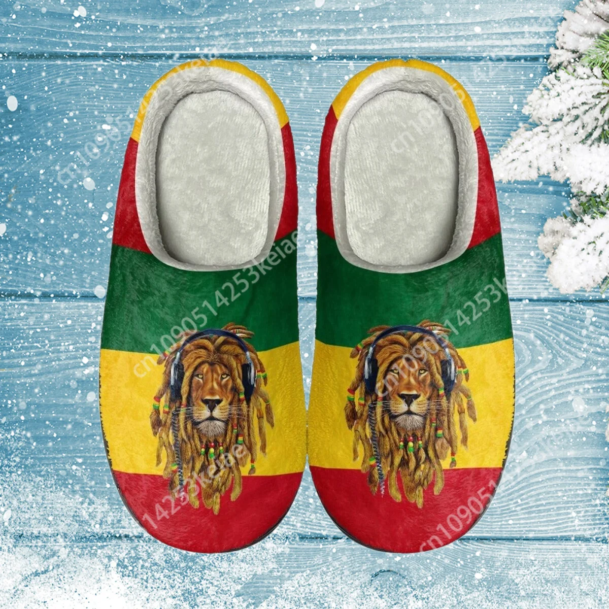 Custom Reggae Rastafarian Rasta Rastafari Lion Of Judah Comfort Cotton Slippers Winter Casual Slides Light Non-Slip Loafers