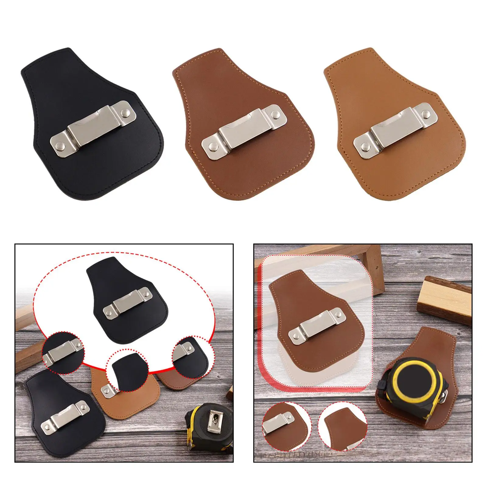 Soporte para cinta métrica, cuero PU, para cinturón, bolsa, herramienta hecha a mano, bolsa de herramientas con clip para cinturón para carpinteros y manuales