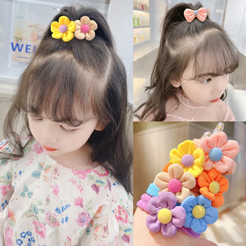 4/10 Pcs/Set Children Cute Colors Flower Bow Scrunchies Rubber Bands Girls Lovely Soft Elatic Hair Bands Kids Hair Accessories