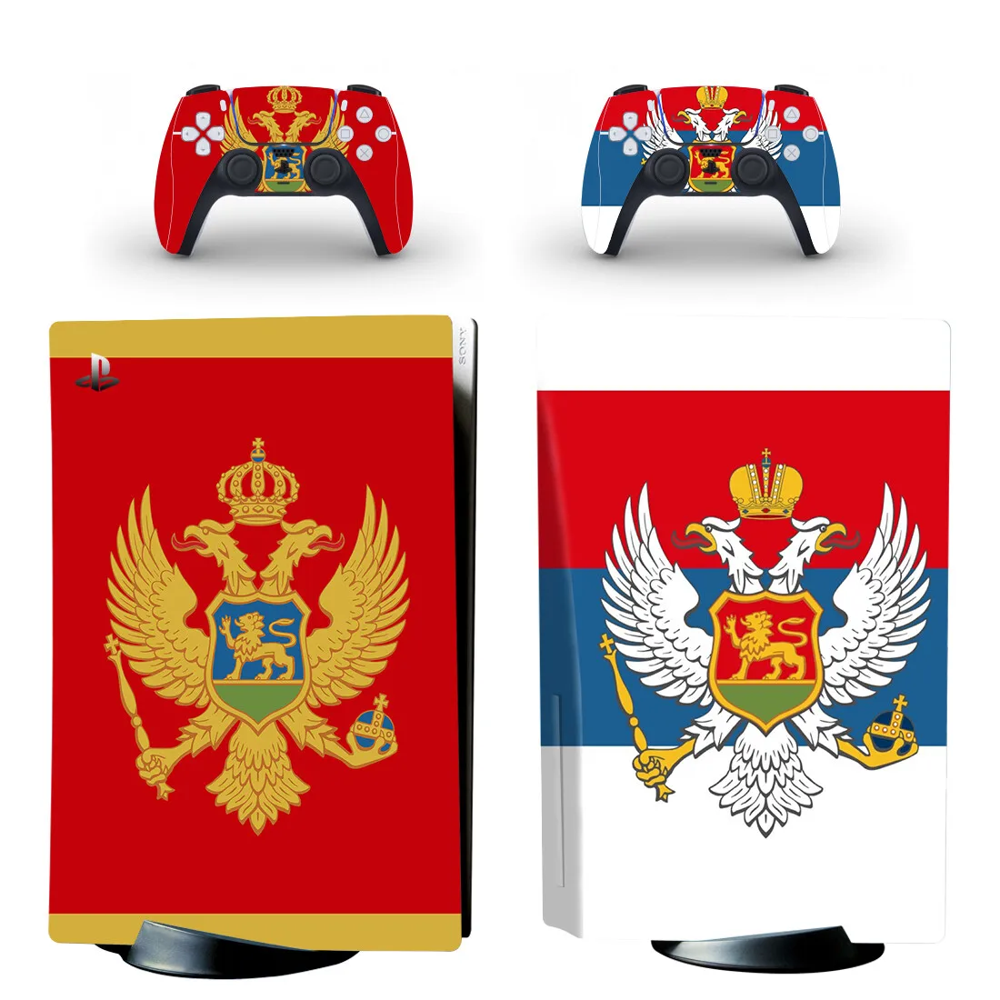 Montenegro National Flag PS5 Disc Skin Sticker Decal Cover for Console and 2 Controllers PS5 Disk Skin Sticker Vinyl