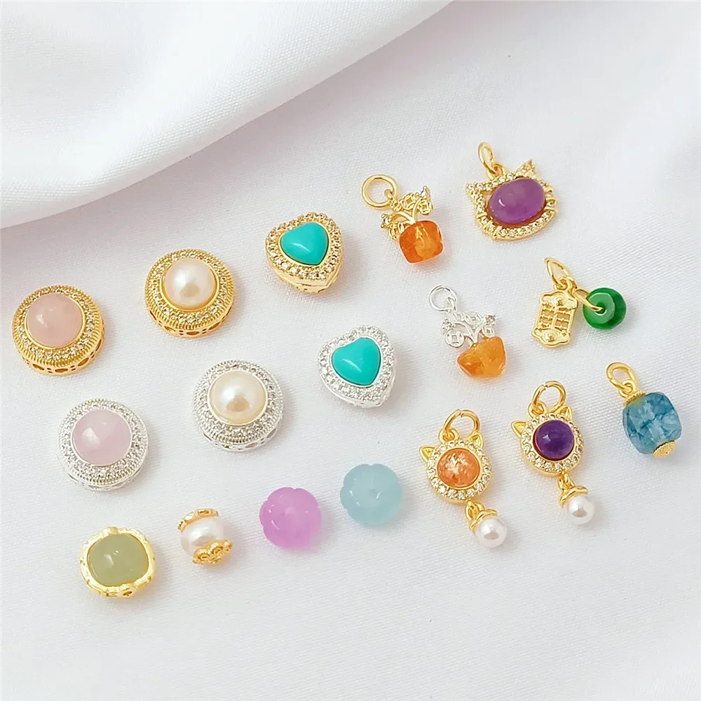 

Подвеска-кошка с позолотой 18 карат и инкрустацией цирконием, ожерелье-браслет ручной работы своими руками, круглые плоские бусины-разделители, аксессуары для денежного дерева