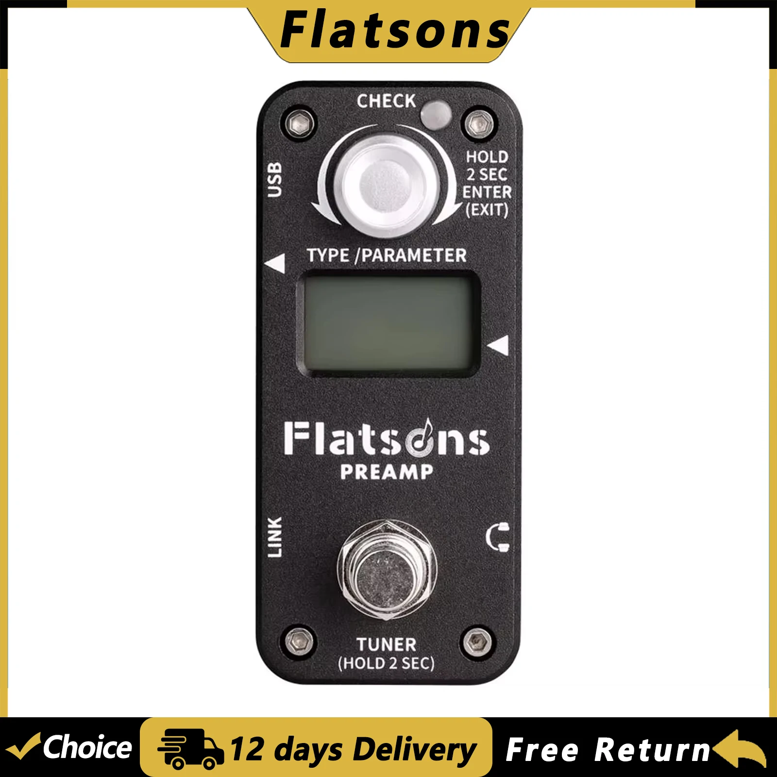 FLATSONS Guitar Effect Pedal FPR1 Preamp Effect Pedal Clean Overdrive Distortion Heavy Metal Electric Guitar Accessories
