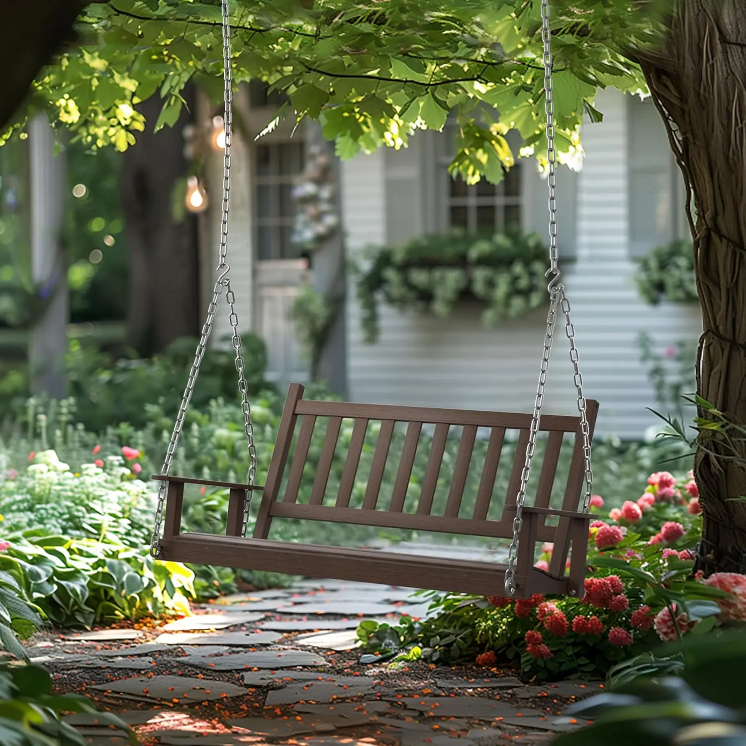 4 FT Wooden Outdoor Porch Swing,Heavy Duty 550lbs for Deck, Garden, Yard, Rustic