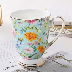 Exquisite High-grade Ceramic Cup Gilt Painted Flower Coffee Cup Large Capacity 300ml Teacup Breakfast Milk Mug Home Decoration