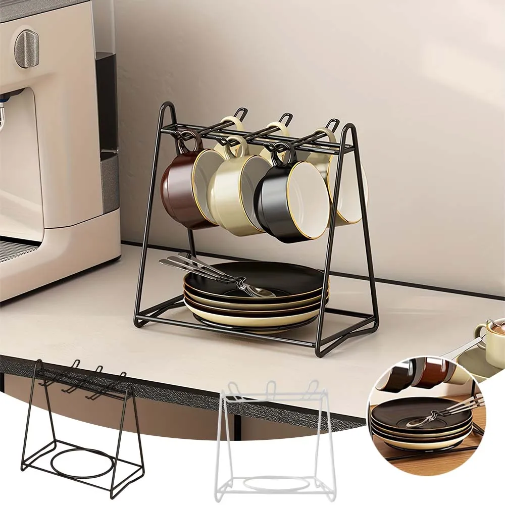 

Simple Iron Tableware Storage Racks Multi-Purpose Coffee Mug Plates Shelf for Living Room Kitchen Dining Table Organization 선반