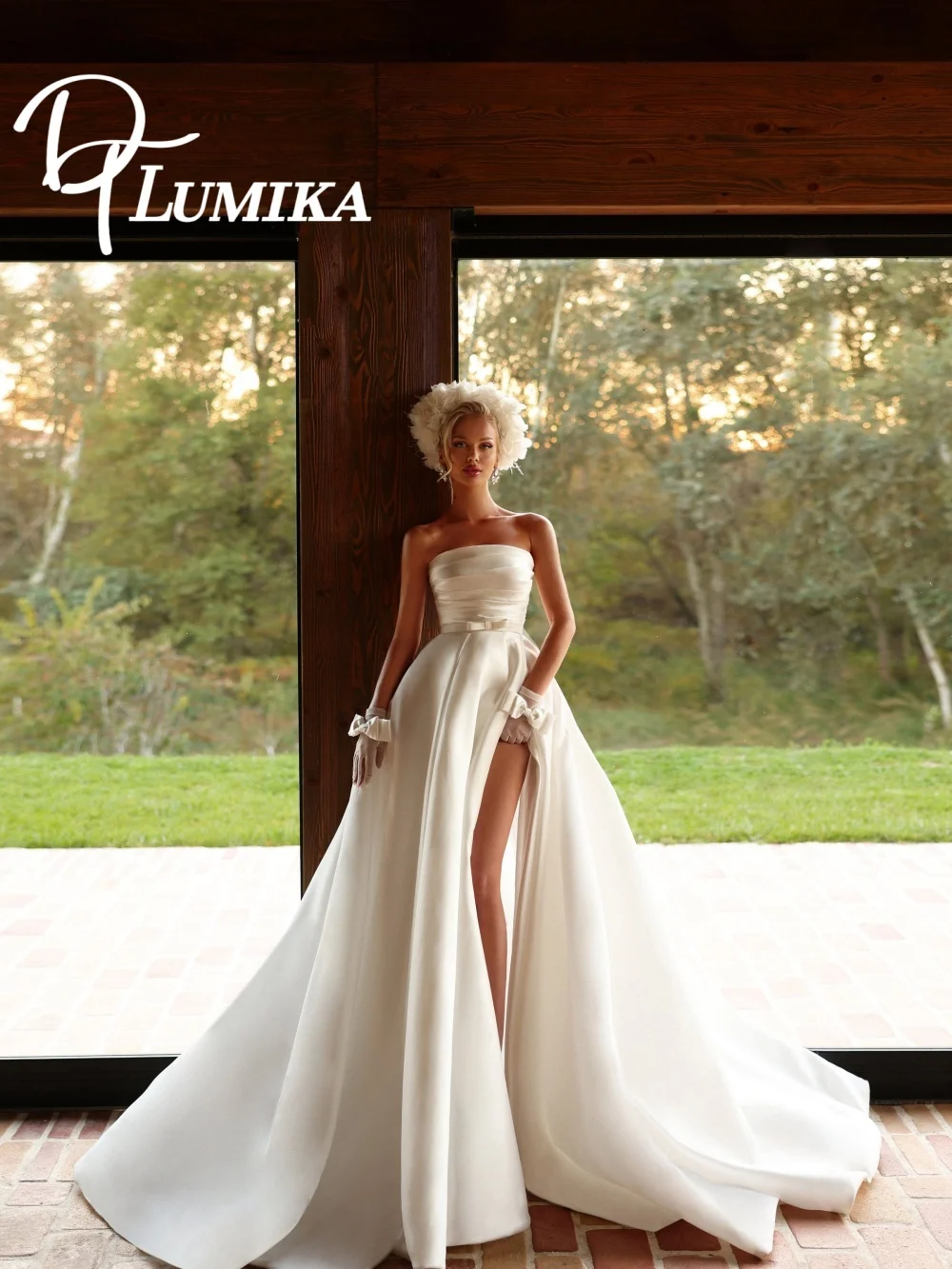 Formal sem alças cetim vestido de casamento 2026 romântico alta fenda vestido de noiva popular uma linha até o chão vestido de noiva robe de mariee