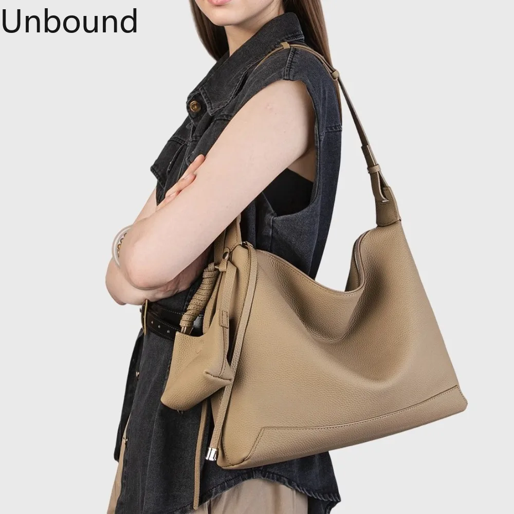 

Женская сумка-тоут из натуральной кожи (верхний слой) с большой вместимостью, на плечо и через плечо, простая, элегантная, универсальная, люксовая, модная