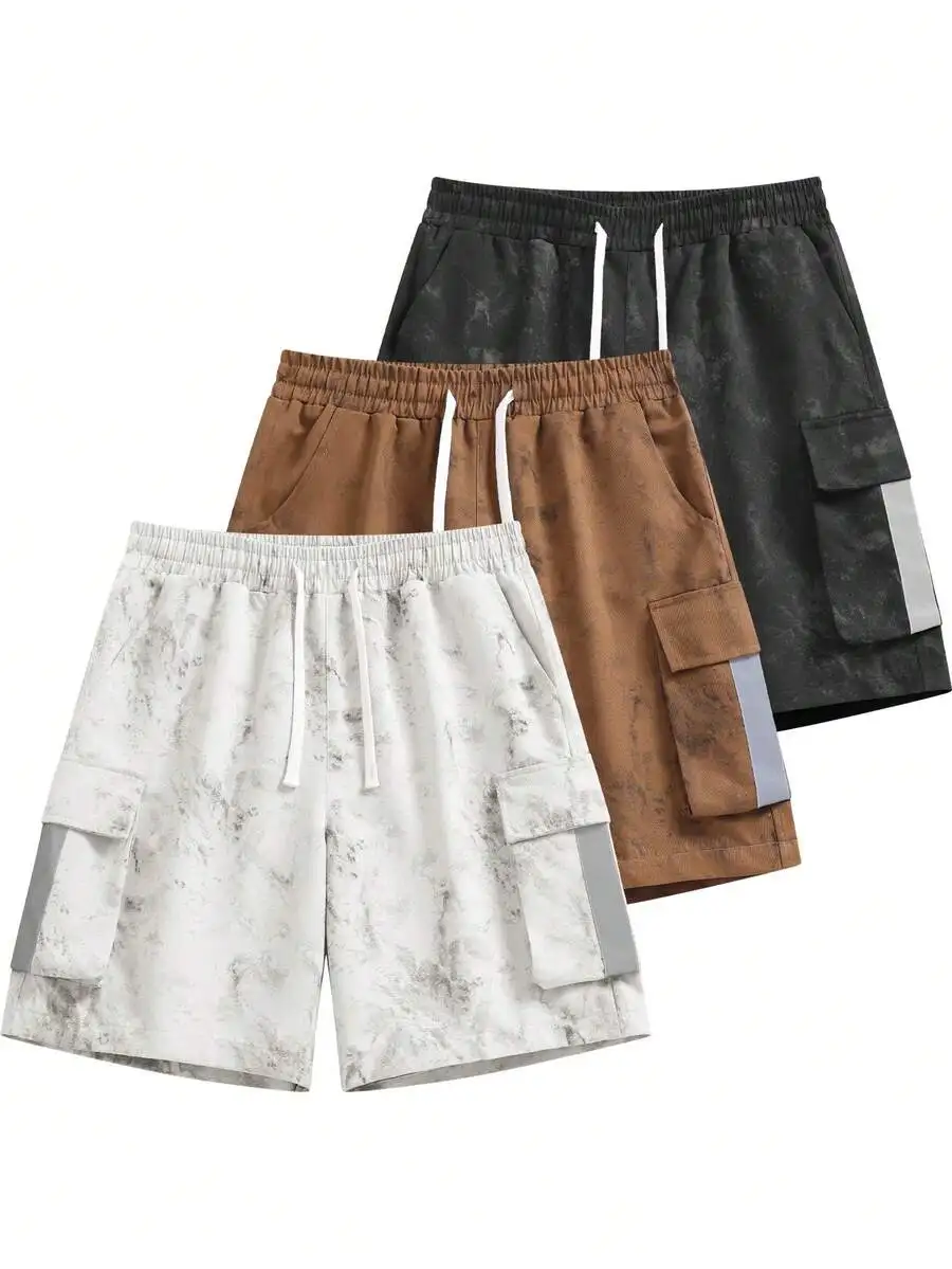 

Mens Tie Dye Cargo Shorts With Reflective Strip Elastic Waist Drawstring Loose Casual Streetwear Summer Shorts