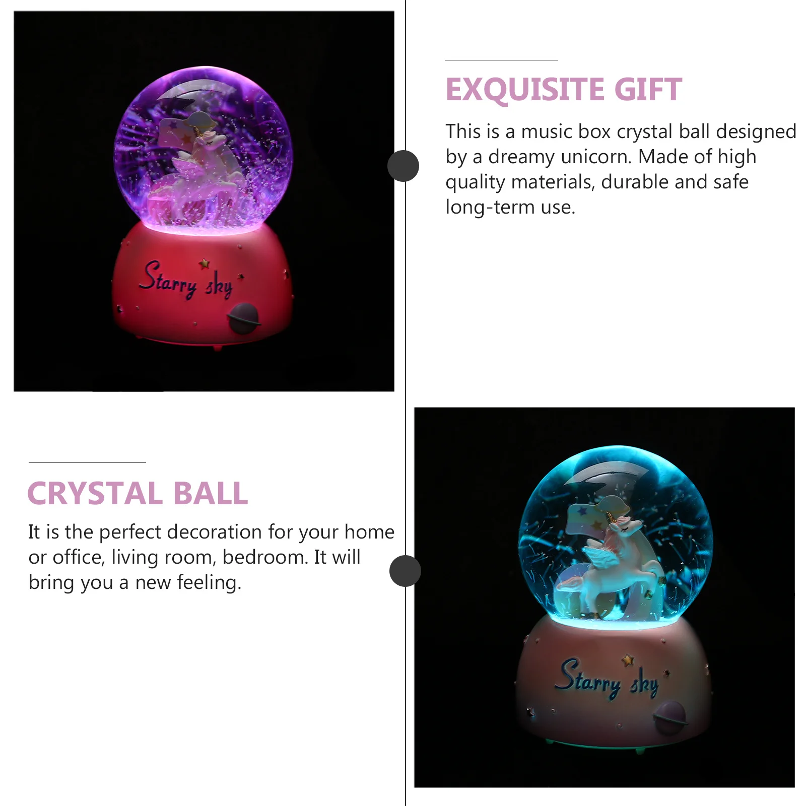 

Music Box Crystal Ball Unicorn Lamp Desktop Decor For Home Office Night Light Gift Crystal Ball Ornament