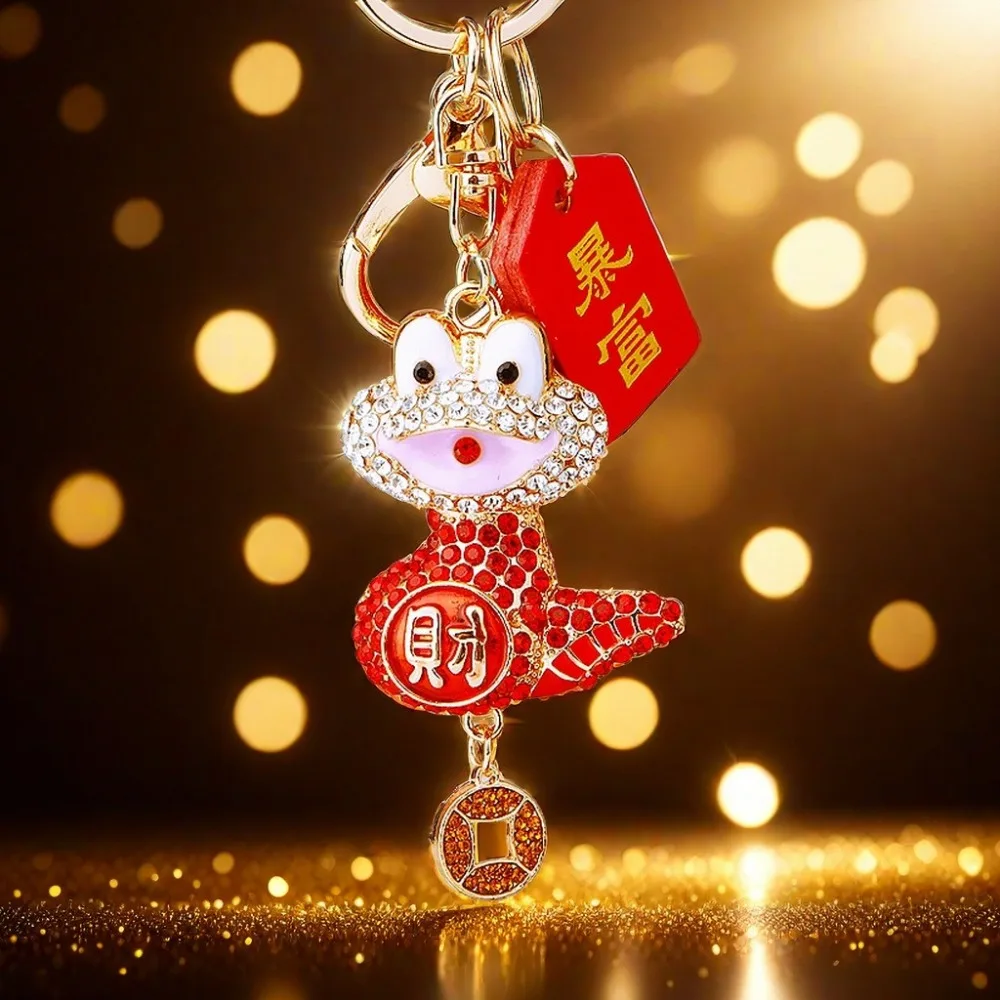 Chinese Snake Lucky Pendant Fortune Jewelry Rhinestone Snake Keychain Collection Trinket Zodiac Snake Year Key Ring