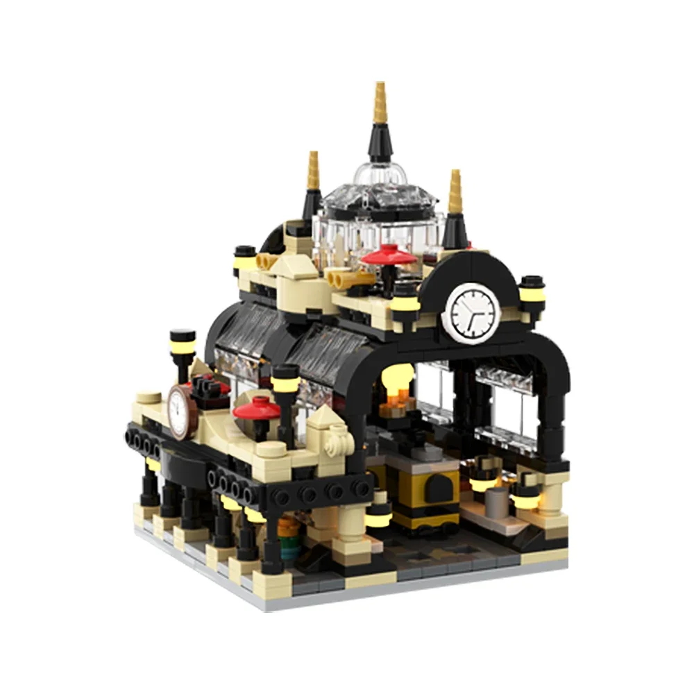 Gobricks MOC Mini 910002 Studgate محطة القطار بنة مجموعة عرض الشارع العمارة محطة السكك الحديدية ألعاب مكعبات للأطفال هدية