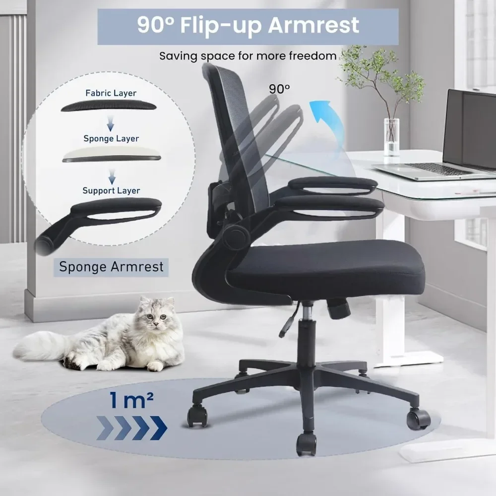 Ergonomic Mesh Office Chair Adjustable Height and Swivel Lumbar Support Home Office Chair with Flip Up Armrests (8PK)