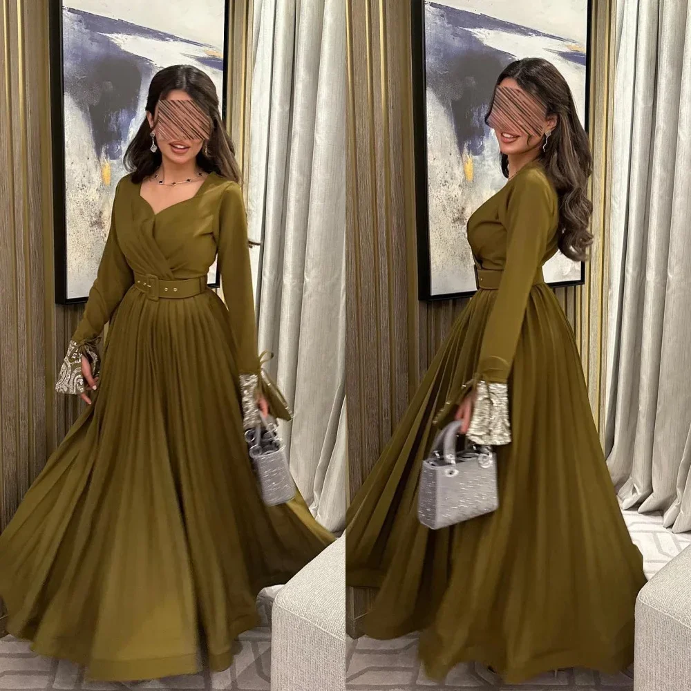 Customized Jiayigong Evening Jersey Sash Ruched Valentine's Day A-line V-neck Bespoke Occasion Gown Midi Dresses Personalized C