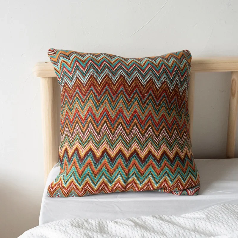 [Only Pillowcase] Bohemian Ethnic Style Decoration Homestay Model Room Striped Knitted Bed with Pillowcase On Tops