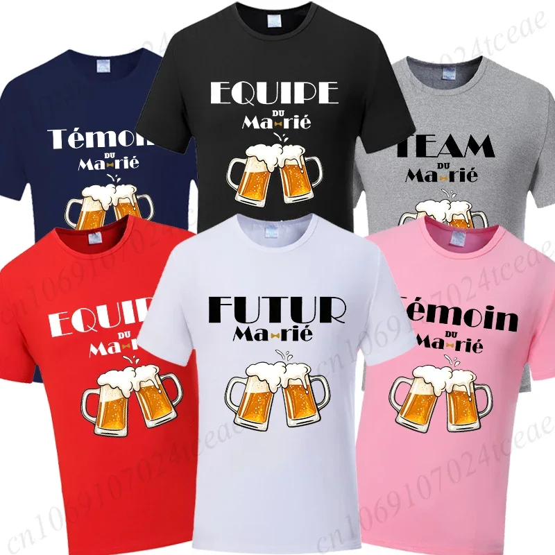 Evg Future Team Groom Best Man T-shirt Boyfriend Engaged Wedding Beer Graphic Tops French Single Farewell Bachelor Party Tshirt